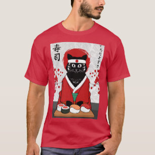 Niedlich Sushi Master Cat Samurai Kitty Japan T-Shirt