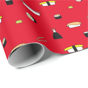 Niedlich Sushi Roll Set Pattern Nigiri Maki   Rot Geschenkpapier