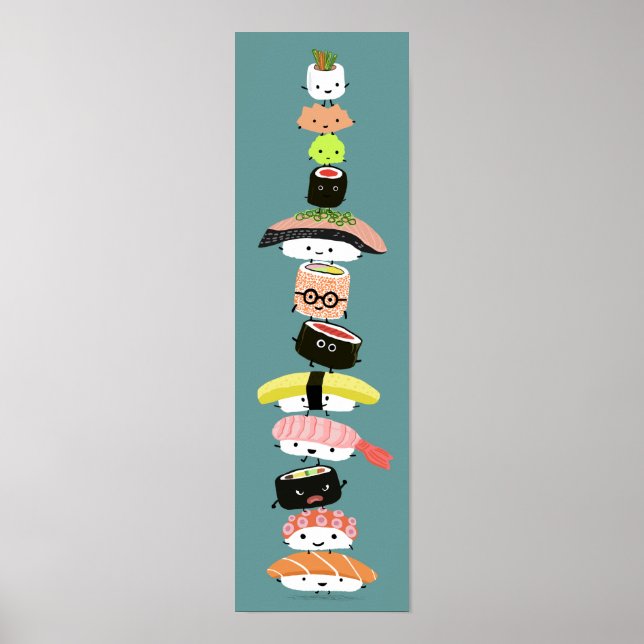 Niedlich Sushi Stack - Turm Kawaii Sushi Freunde Poster (Vorne)