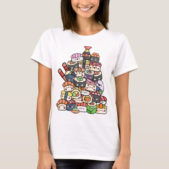 Niedlich Sushi Tower T-Shirt (Vorderseite)