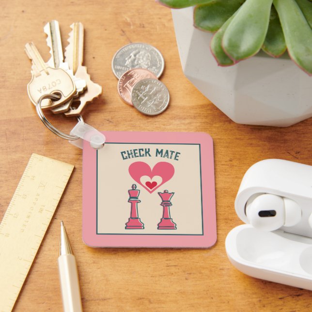 Niedlich süße Retro Funny Checkmate Valentine Gesc Schlüsselanhänger (Schreibtisch)