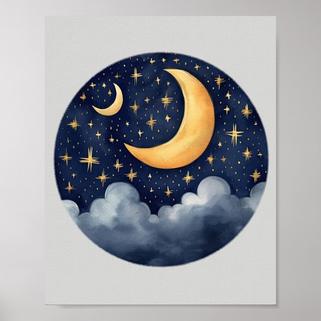 Niedlich Sweet Dreams Moon Stars Wolken Kinderzimm Poster (Vorne)