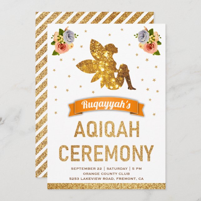 Niedlich Sweet Floral Magical Fairy Girls Aqiqah Einladung (Vorne/Hinten)