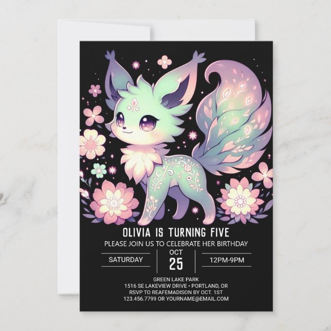 Niedlich Sweet Fox Digital Geburtstag Einladung (Vorderseite)