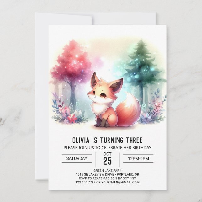 Niedlich Sweet Fox Geburtstag digital Einladung (Vorderseite)