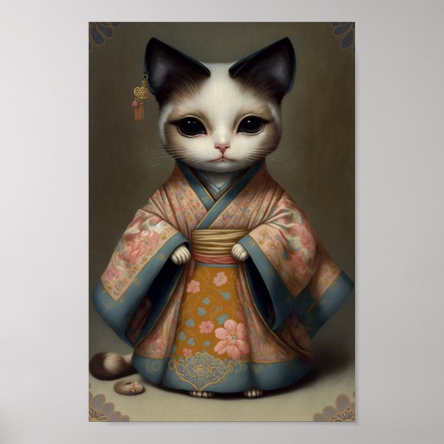 Niedlich Sweet Kitty wie Geisha Girl Art Poster (Vorne)