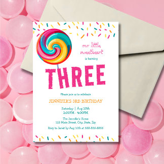Niedlich Sweet Lollipop Candy 3. Geburtstag Einladung