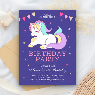 Niedlich Sweet Magical Unicorn Geburtstagsparty Einladungspostkarte