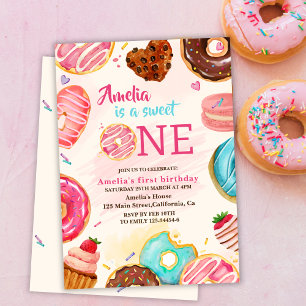 Niedlich Sweet one donut Girl 1. Geburtstag Einladung