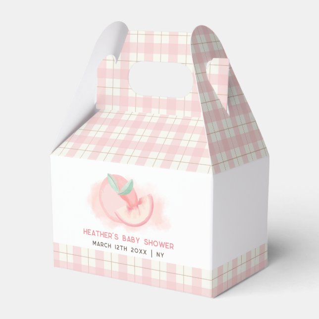 Niedlich Sweet Pink Gingham Peach Baby Dusche Geschenkschachtel (Vorderseite)