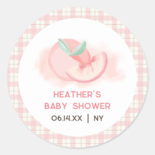 Niedlich Sweet Pink Gingham Peach Baby Dusche Runder Aufkleber