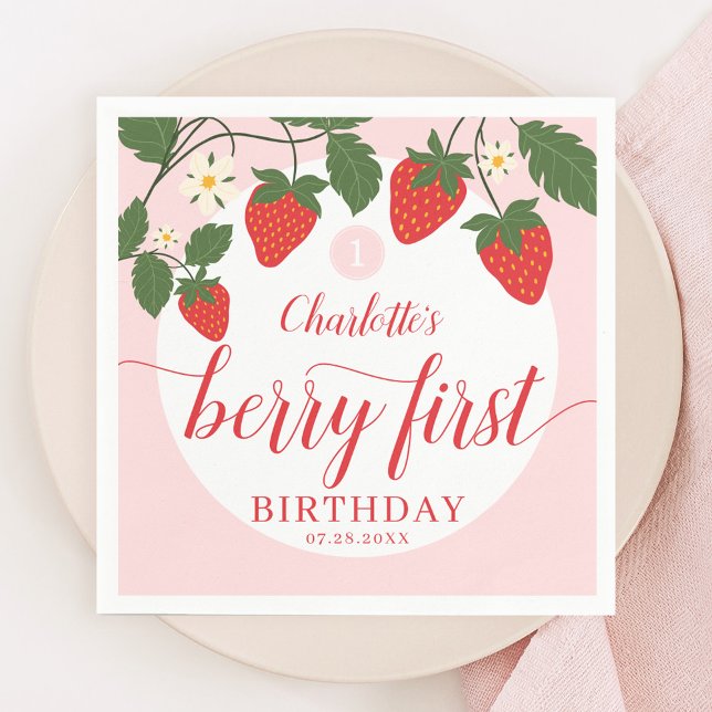Niedlich Sweet Strawberry 1. Geburtstag Serviette (Von Creator hochgeladen)