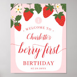 Niedlich Sweet Strawberry 1. Geburtstag Willkommen Poster