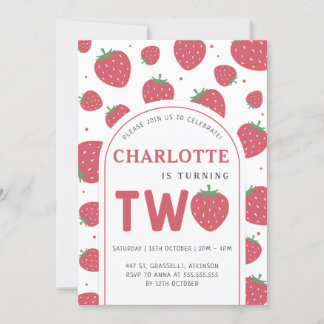 Niedlich Sweet Strawberry 2. Geburtstag Party Einladung