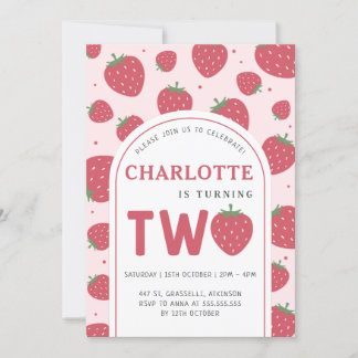 Niedlich Sweet Strawberry 2. Geburtstag Party Rosa Einladung