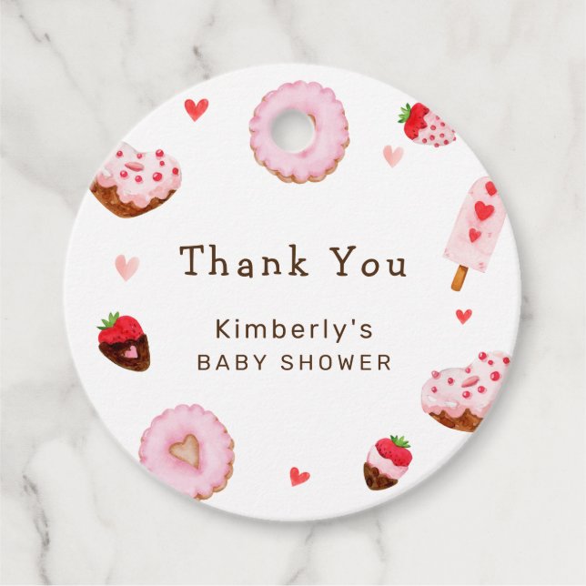 Niedlich Sweetheart Donuts Valentines Baby Dusche Geschenkanhänger (Vorderseite)