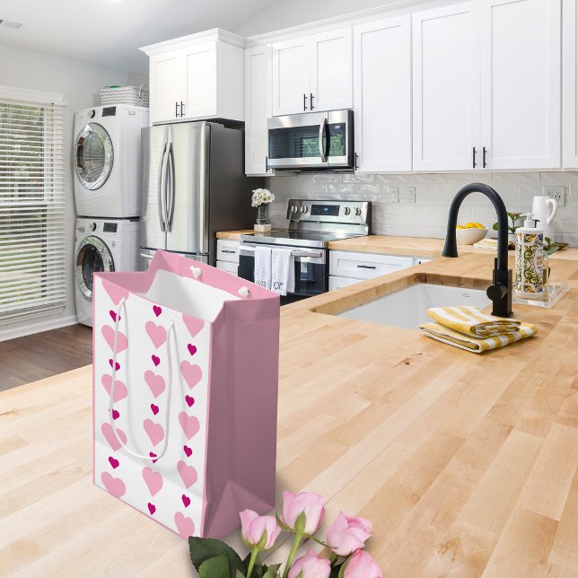 Niedlich Symmetrische Rosa und Weiß mit Herzen Mittlere Geschenktüte (Von Creator hochgeladen)