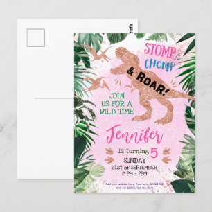 Niedlich T Rex Dinosaur Girl Geburtstagsparty Postkarte