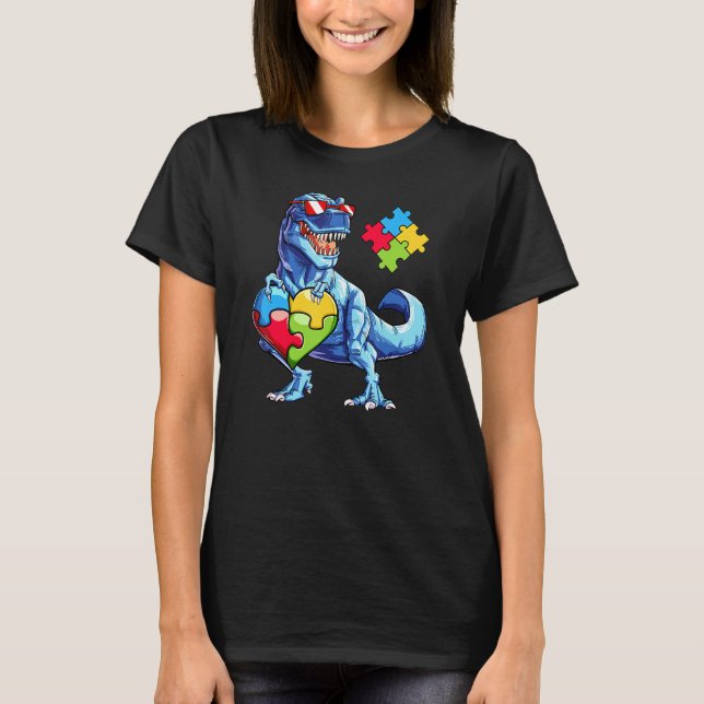 Niedlich T Rex Dinosaur Sonnenbrille Autism Awaren T-Shirt (Vorderseite)
