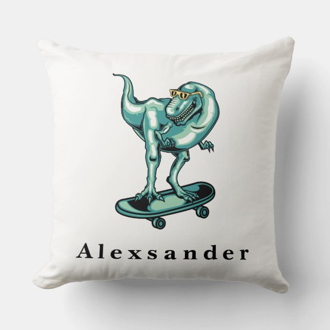 Niedlich T Rex Dinosaurier mit Monogramm-Namen Kissen (Vorderseite)
