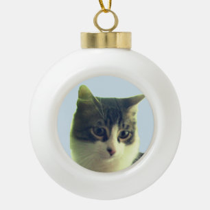 Niedlich Tabby Cat Face Keramik Kugel-Ornament
