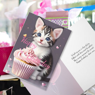 Niedlich Tabby Kitten Sweet Cupcake Geburtstag Gru Karte