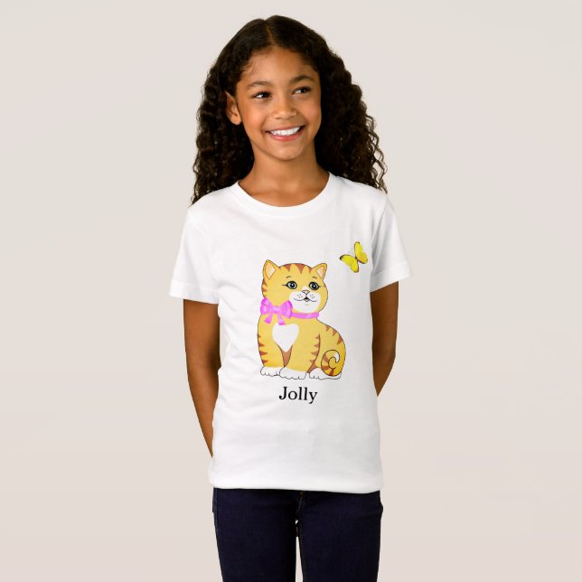 Niedlich Tabby Kitty Cat & Butterfly T - Shirt (Vorne ganz)