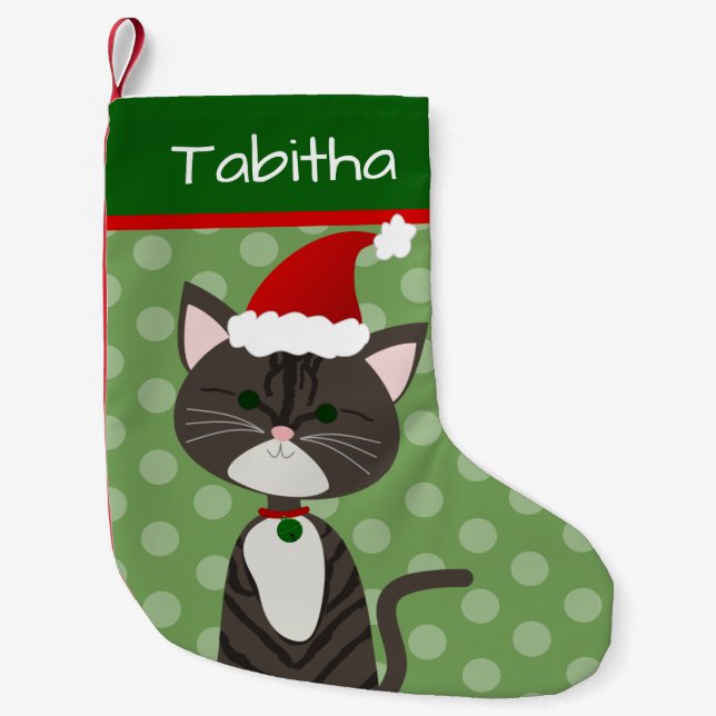 Niedlich Tabby Santa Cat Kleiner Weihnachtsstrumpf (Vorderseite)