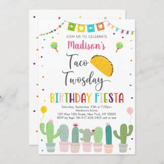 Niedlich Taco Zweitägige Fiesta Cactus Birthday Einladung