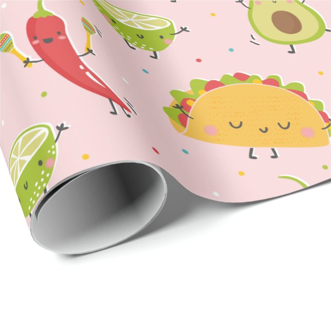 Niedlich Tacos Avocado Chili Limones Party Rosa Geschenkpapier (Rolleneckpunkt)