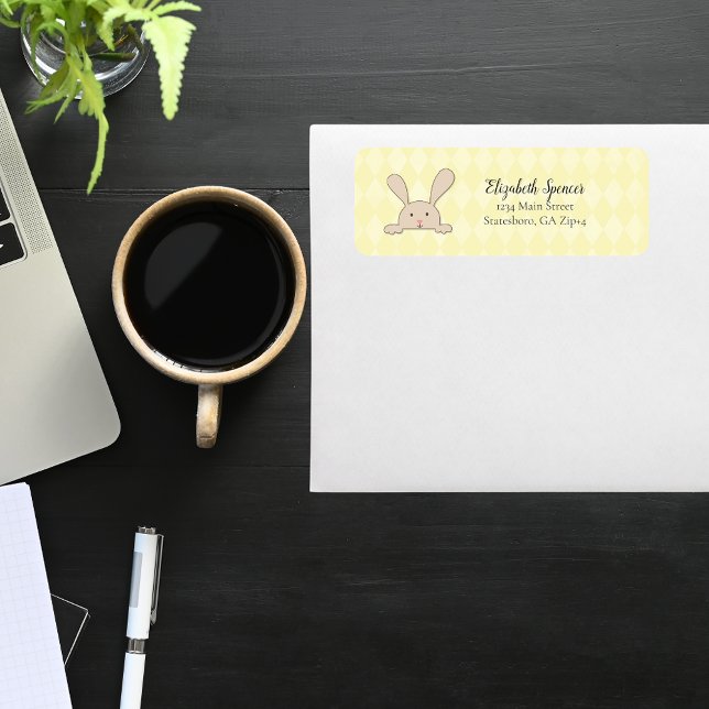 Niedlich Tan Bunny Rabbit Rücksendeadresse Gelbe R (Von Creator hochgeladen)