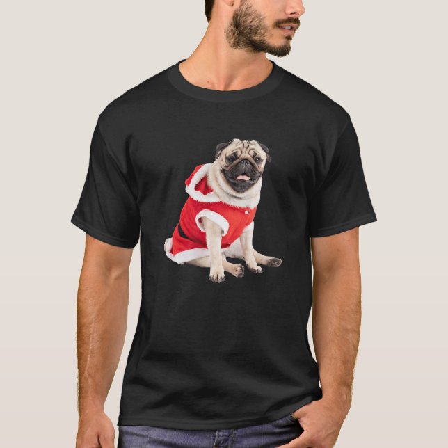 Niedlich Tan Mops Weihnachtsmannmütze Kostüm Bild  T-Shirt (Vorderseite)