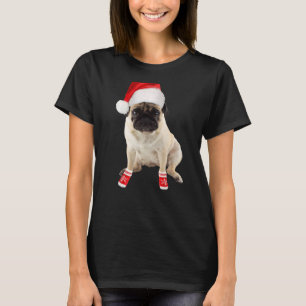 Niedlich Tan Mops Welpe Weihnachtsmannmütze Socken T-Shirt