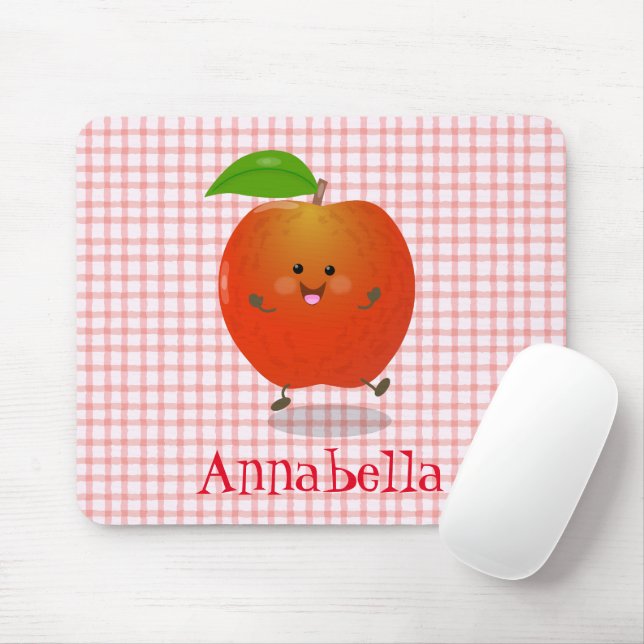 Niedlich tanzende Apfel-Cartoon-Abbildung Mousepad (Mit Mouse)