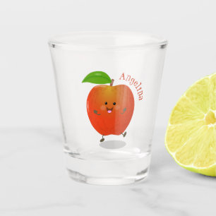 Niedlich tanzende Apfel-Cartoon-Abbildung Schnapsglas