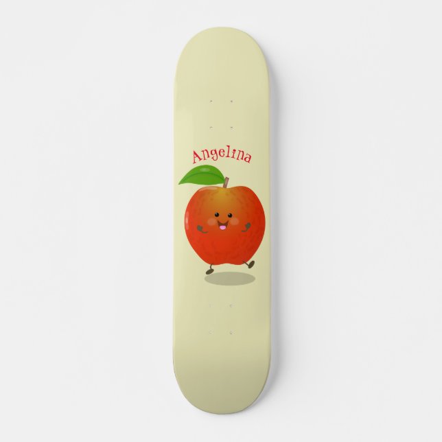 Niedlich tanzende Apfel-Cartoon-Abbildung Skateboard (Vorne)