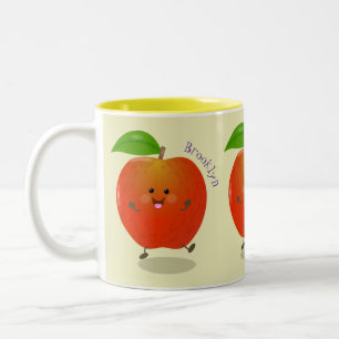 Niedlich tanzende Apfel-Cartoon-Abbildung Zweifarbige Tasse