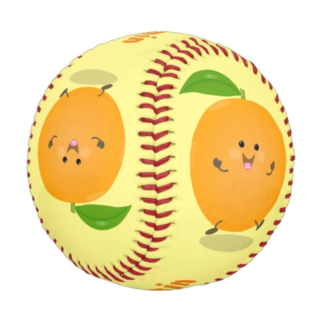 Niedlich tanzende Orangenzitrusfrüchte Baseball (Schrägansicht)