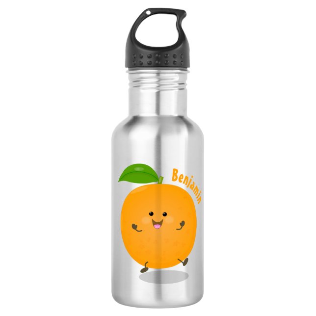 Niedlich tanzende Orangenzitrusfrüchte Edelstahlflasche (Vorderseite)
