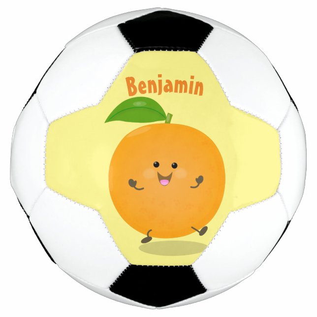 Niedlich tanzende Orangenzitrusfrüchte Fußball (Vorderseite)