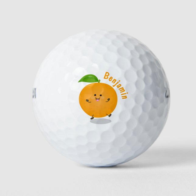 Niedlich tanzende Orangenzitrusfrüchte Golfball (Vorderseite)