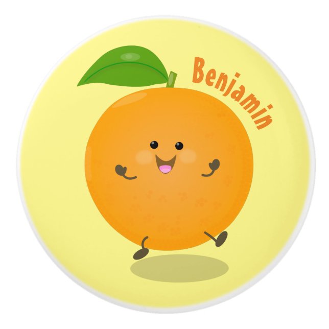 Niedlich tanzende Orangenzitrusfrüchte Keramikknauf (Vorderseite)