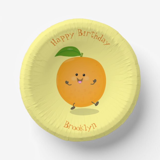 Niedlich tanzende Orangenzitrusfrüchte Pappteller (Vorderseite)