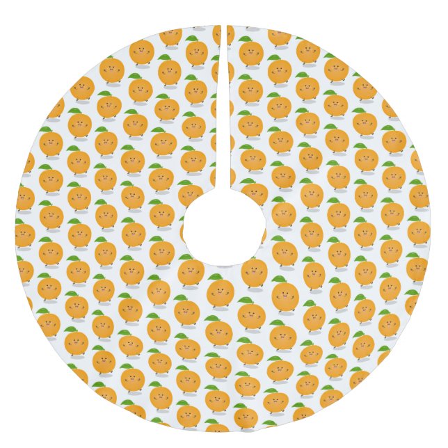 Niedlich tanzende Orangenzitrusfrüchte Polyester Weihnachtsbaumdecke (Vorderseite)