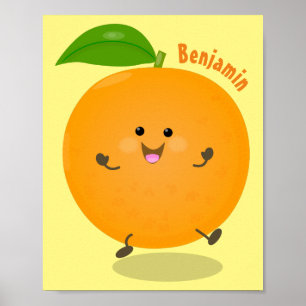 Niedlich tanzende Orangenzitrusfrüchte Poster