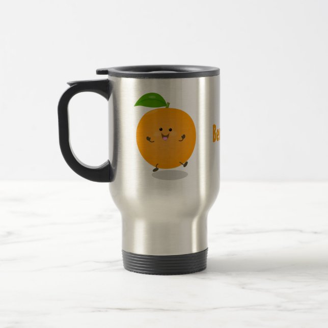 Niedlich tanzende Orangenzitrusfrüchte Reisebecher (Links)