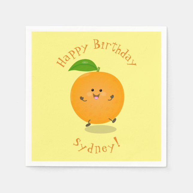 Niedlich tanzende Orangenzitrusfrüchte Serviette (Vorderseite)