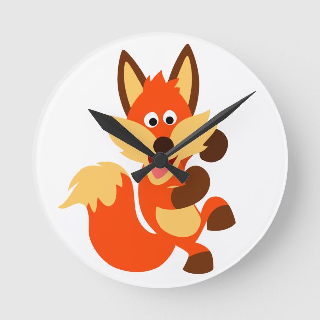 Niedlich tanzender Cartoon Fox Wall Clock Runde Wanduhr (Vorderseite)