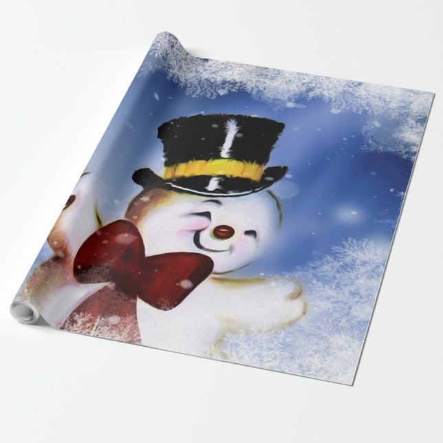 Niedlich tanzender Snowman Geschenkpapier (Ungerollt)