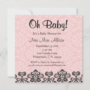 Niedlich Taupe Damask PINK Girl Baby Shower V03 Einladung